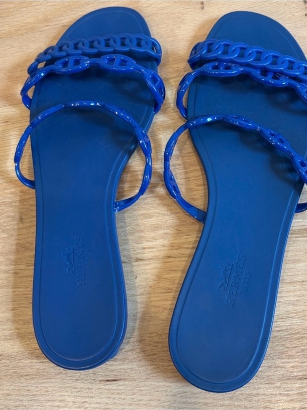 Hermes Cobalt Blue Chain-Link Slide Sandals - Women - Picture 4 of 7